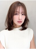 モテ髪ミルクブラウン薄めバング斜めバングエアリーカール夏