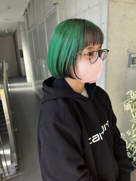 ガルボ ヘアー(garbo hair) クリスマスカラー　グリーン　インナーレッド