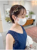金箔ヘア/ショートアレンジ/参列ヘア/結婚式ヘアアレンジ