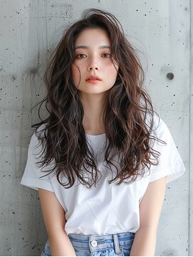 クラン 岡本(Chlan) かきあげバング×コテ巻き風デジタルパーマ