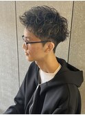メンズショートフェードソフトツイストスパイラルパーマ束感