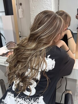 ブレンド 渋谷(BLend) ハイライトカラーくびれヘアアプリコットオレンジ