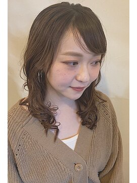 レセ 新松戸deux店(Laissez) マットブラウン/ゆるふわパーマ/斜めバング【レセ新松戸ドゥー】