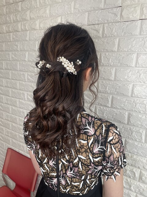 結婚式お呼ばれヘアセット☆ハーフアップ/結婚式/セミロング