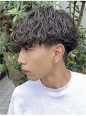 原宿緩め波巻きパーマメンズカットラウンドマッシュビジネス2way