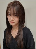 顔周りレイヤーカットくびれヘアミルクティーベージュカラー