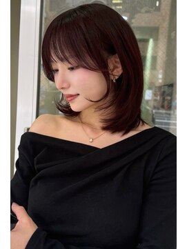 ランズ(LANDS) カシスピンクミディアムレイヤーカット 【韓国ヘア 大阪 梅田】