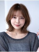 20代30代大人可愛い斜めバング/ストレートボブ/シルキーベージュ