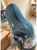 【ブルーカラー×ロングレイヤー】#ケアブリーチ#ダブルカラー