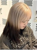 調布ダブルカラーミディアムボブベージュアッシュブラウンカラー