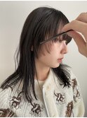 シースルーマッシュハイライトセミロングブリーチなしカラーボブ