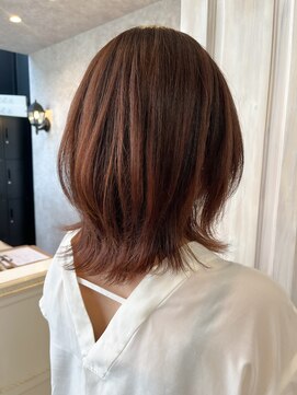福山人気20代30代40代ブリーチなしオレンジブラウンくびれボブ