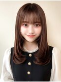 ぱっつん前髪顔まわりカット小顔ミディアムレイヤーストレート