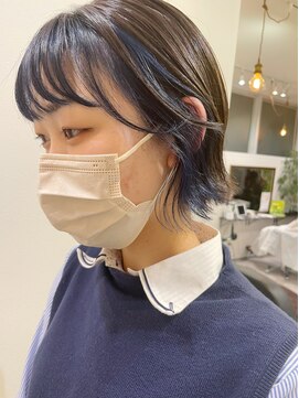 グーフィートーキョー 銀座(Goofy Tokyo) フェイスフレーミング/ブルー/ミストバング/インナーカラー/ボブ