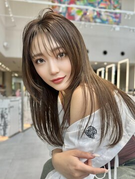 ミンクス 青山店(MINX) デザインカラーレイヤーカットウェットヘアオリーブベージュ
