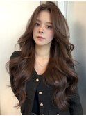韓国ヘアロングレイヤーカットワンホンヘアブラウンカラー原宿