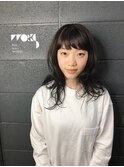 小顔黒髪オリーブカラーセミウェットウェーブ【下北沢】