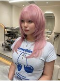 残留しないホワイトピンク×ハッシュレイヤーカット