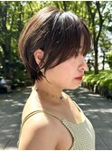 クールショート/ピンクベージュ/カーテンバング/顔周りカット