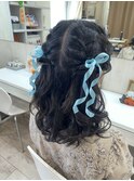 編み込みツインハーフアップ