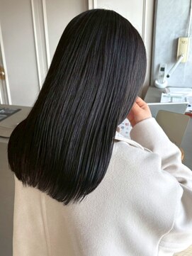 ダークグレージュ 暗髪カラー セミロング 髪質改善カラー