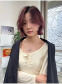 原宿ブリーチなしダブルカラーピンクベージュミディアムボブ20代