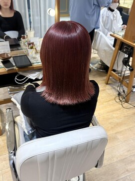 テトラ バイ ネオリーブ 横浜西口店(tetra by neolive) チェリーレッド ケアブリーチ 暖色カラー ボブ 横浜★