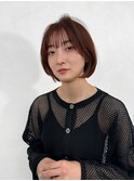 アプリコットオレンジ透け感バング×内巻きボブ