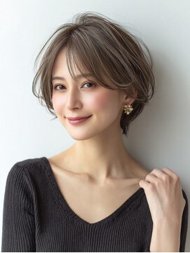 ハーツ 青山表参道店(Heart's) 白髪ぼかし脱白髪染め似合わせショートボブ40代50代60代