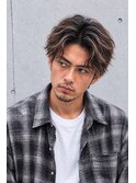 イケオジパーマ　白髪ボカシ　メッシュ　縦落ち