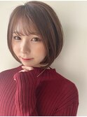 韓国風/透明感カラー/オリーブベージュ/ぱっつん前髪/小顔カット
