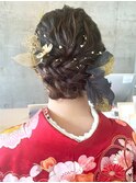 成人式ヘアセット 編み込み シニヨン アップスタイル 和装ヘア