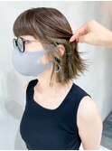 オリーブインナーベージュ_グレージュカラーボブウルフ_ba348221