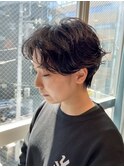 ハンサムショートパーマダークアッシュ