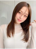 小顔 前髪 レイヤーカット チェリーブラウン"
