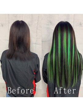 あるじゃんすー 渋谷店 ブラック×グリーン#シールエクステ#セクションカラー