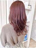 福山市美容室Caaryチェリーピンクボルドーカラー ロングレイヤー