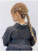 卒業式ヘア成人式ヘア金箔ヘア紐アレンジ水引きヘア袴ヘアK0911