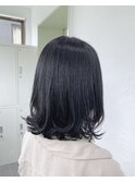 ミディアムヘア ブルーブラック
