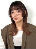 外ハネ セミロング 姫カット レイヤーカット ブラウン 艶感
