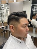 スパイキーショートフェザーパーマツーブロックフェードカット