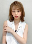 大人かわいいフェザーバング小顔ボブマロンベージュ30代吉祥寺