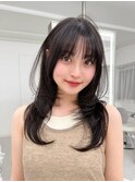 くびレイヤーボブルフネビージュ小顔ワンレンこなれミディ