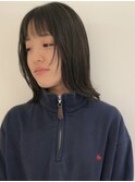 顔周りレイヤーカットロブオリーブカラー前髪カット