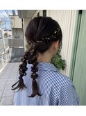 編みおろしツインポニー/お呼ばれヘア/ヘアセット