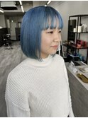 福井　大和田　ハイトーンボブ　ペールブルー　水色　ブリーチ