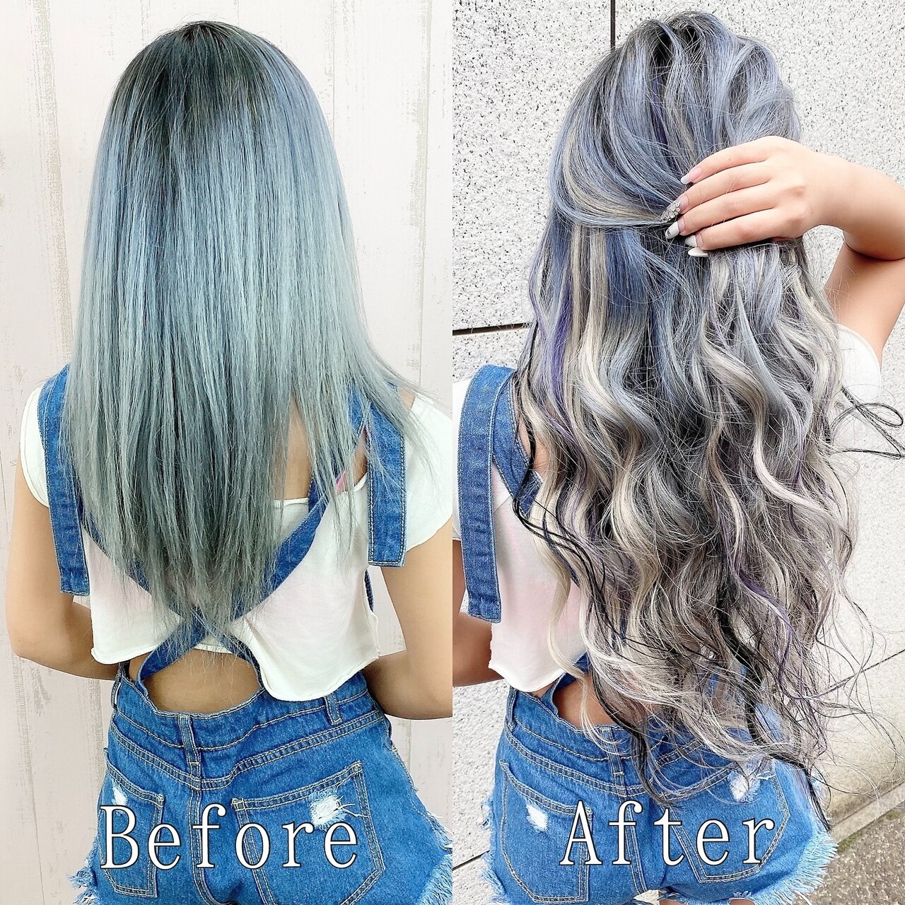 ペールブルーx黒メッシュ#シールエクステ#大人巻き#小倉