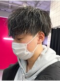 ホワイトハイライト/ツイストパーマ/ツーブロック/メンズ