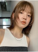 レイヤーカットこなれミディぱっつん前髪銀座