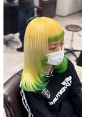 毛先デザインカラー×グリーン